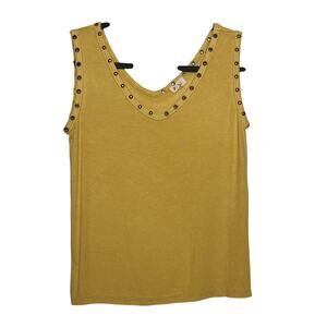 POL Stud Eyelet Ribbed Tank Top Women’s Medium Mustard Yellow Sleeveless